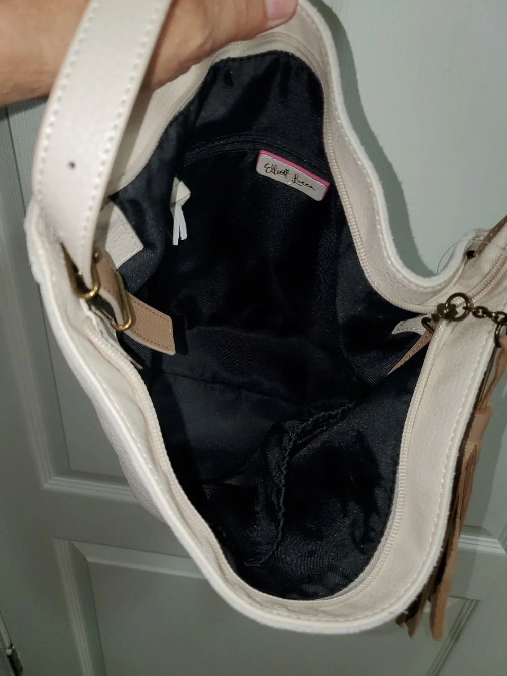 Elliot Lucca Ivory And Black Pebble Leather Hobo Shoulder/ Crossbody NWT